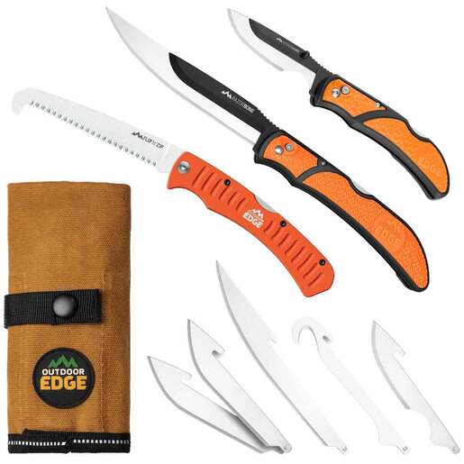 Uncle Henry 2 Piece Bowie/Skinner/Fire Starter Knife Set - Orange - Orange